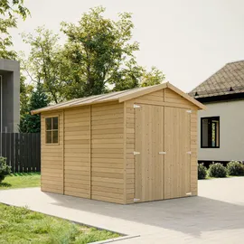 TIMBELA Holzgarage 6 M2 − H222xl320xb244 Cm − Plattenkonstruktion Aus Naturholz − Geräteschuppen −timbela M105