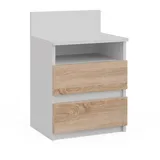 Vicco Nachttisch Monty, Weiß/Sonoma, 32.3 x 59.1 cm mit 2 Schubladen