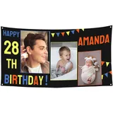 Personalisiertes Geburtstagsbanner mit Fotonamen, Personalisiertes Happy Birthday Banner für Frauen Männer Kindergeburtstag Party Dekorationen Banner Hintergrund für Drinnen und Draußen,180x90 cm