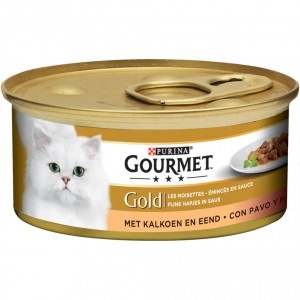 Gourmet Gold Fijne Hapjes in saus met kalkoen en eend natvoer kat (85 g)  1 tray (24 x 85 g)