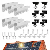 ANFIL Solar Halterung Ziegeldach Montageset, Erweitert Montageschiene Dachhaken Solarpanel Halterung, Alu Solarmodul Halterung für Ziegeldach Anwendbar Solarmodule Dick 30-35mm (‎für 4 x Solarmodul)