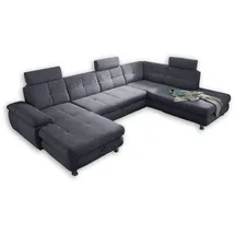 ed exciting design Wohnlandschaft ALBA U-Form, mit Bettfunktion, Bettkasten, Armteilverstellung - grau