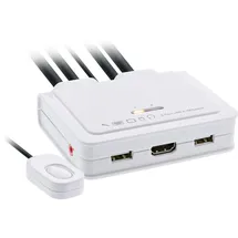 InLine KVM Switch, 2-fach, HDMI, 4K, USB, mit Audio, integr. Kabel