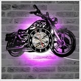 QianZhou-Uk Wanduhr Aus Vinyl Schallplattenuhr Upcycling LED Motorrad Dekoration 3D Design-Uhr Wohnzimmer Schlafzimmer Restaurant Wand-Deko Schwarz Ø: 30 cm (H)