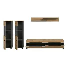 xonox.home Wohnwand Canu Eiche Artisan/Basalt grau ¦ Maße cm B: 272 H: 141