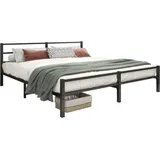 Famanu Metallbett 140 x 200 cm - Stabil mit Kopf- und Fußteil, Schwarz - Schwarz