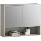 SoBuy Spiegelschrank mit Ablage aus Holz Glas Naturgrau BZR134-NG