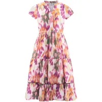 happy girls Druckkleid HAPPY GIRLS, Mädchen, Gr. 152, N-Gr, bunt (light olive), Web, Obermaterial: 100% Viskose. Futter: 100% Baumwolle, bedruckt, geblümt, Basic lang, V-Ausschnitt, Kleider Druckkleid, mit Volants und dekorativer Bordüre