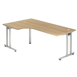 HAMMERBACHER Prokura Schreibtisch eiche L-Form, C-Fuß-Gestell silber 200,0 x 80,0/120,0 cm