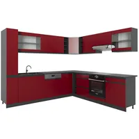 Vicco Eckküche Küchenblock Einbauküche R-Line J-Shape Anthrazit Rot 277x257 cm modern Küchenschränke Küchenmöbel