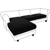 Rosnek Sofahusse Sofa Sitzbezug,Samt Sitzkissenbezug, Stretch,Schonbezug, Stretch Elastic Chaise Loung Sofahusse schwarz