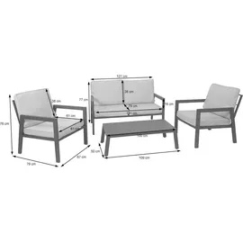 Mendler Garnitur HWC-L64, Gartenlounge Gartengarnitur Lounge-Set Sitzgruppe Sofa, Metall ~ Polster grau