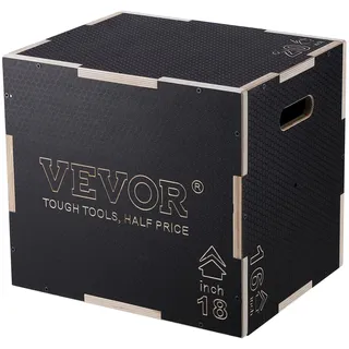 Vevor 3-in-1-Plyometrische Sprungbox 20/18/16-Zoll-Plyobox, Sprungkasten Sprungkiste 204 kg Tragfähigkeit, Fitnessübungs-Step-Up-Box für Heimtraining, Sprungkrafttraining Schwarz Einstellbare Höhe