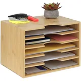 Relaxdays Briefablage Bambus, Büro Organizer für A4 Papier, 5 Fächer, Dokumentenablage HBT: 23,5 x 32,5 x 24 cm, Natur