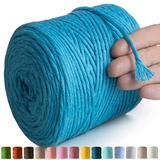 MeriWoolArt® Makramee Garn Türkis Blau - Makramee Garn 4mm farbig 225m - Super weiches Baumwollgarn, einfach gedrehte Makramee Schnur für Makramee Wandbehang, Blumenampel, Vorhang und Mehr DIY Deco