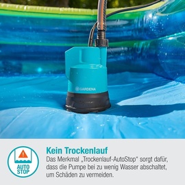 Gardena Akku-Klarwasser-Tauchpumpe 2000/2 18V P4A ohne Akku: Flachsaugende Akku-Tauchpumpe, integrierter Filter, Trockenlaufsicherung, Fördermenge 2000 l/h (14600-55)