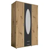 SchlafKONTOR Kleiderschrank SCHLAFKONTOR "Kassel", braun Artisan Eiche Graphit B:120cm H:195cm T:55cm, Melamin, Schränke, Kleiderschrank