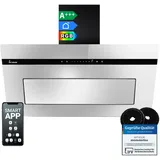 KKT KOLBE A+++ Dunstabzugshaube 90 cm 782 cbm/h Umluft Abluft Kopffrei Wandhaube | Schwarz Glas Spiegel | Nachlaufautomatik | Smart WiFi App WLAN | SensorTouch | RGBW LED-Beleuchtung | PLOOM9005M