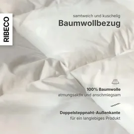 RIBECO GERMANY Daunenbettdecke 155x220 cm – Wärmeklasse: leicht – –kuschelige Decke mit Kassettensteppung, - Weiß