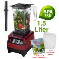 Green Smoothie Maker m kraftvollem 3PS Motor 1,5l Mixbehälter BPA-frei Mixer Rot
