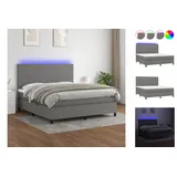 vidaXL Boxspringbett mit Matratze & LED Dunkelgrau 160x200 cm Stoff