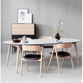 Hammel Furniture "Meza Designtisch mit Auszugsfunktion und 2 Einlegeplatten", weiß (weiß, naturfarben), B:135cm H:73,5cm T:135cm, Tischplatte: Weiß laminat (MDF-Kante natur), Gestell: Gestell: Weiß pigmentierte Eiche matt Lack (Massivholz);Mit