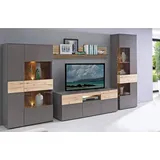 Forte Wohnwand COMO rechts Optik: Grau / Planked Eiche mit LED Beleuchtung