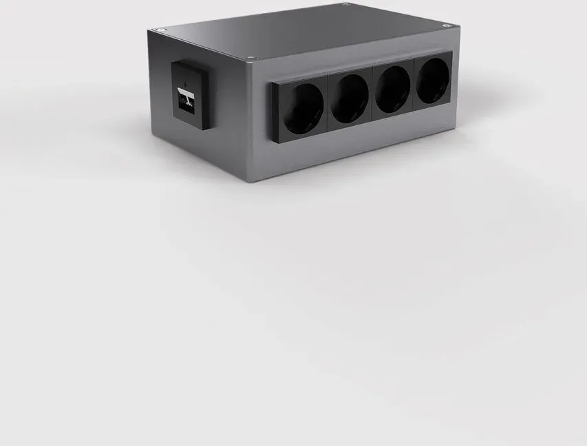 BS 1210-1-7 Aufbodentank, 8x Schutzkontakt-Steckdose, 2x RJ45 2-fach (Zuleitung unten), dunkelgrau (DB703)