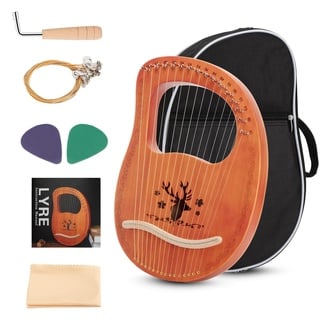 Topnaca Lyre Harp, 16 Strings Lyre Harp Mahogany Body with Tuning Wrench, Extra Strings, Cleaning Cloth, Picks and Carry Bag