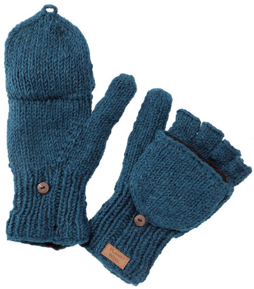 Guru-Shop Strickhandschuhe Handschuhe, handgestrickte Klapphandschuhe,.. blau