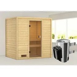KARIBU Sauna »Selena«, inkl. Saunaofen mit integrierter Steuerung, für 4 Personen - beige