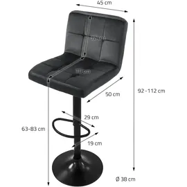 ML-Design Barhocker 4er Set, Bezug aus Samt, Grau, Gepolsterter Barstuhl mit Rückenlehne und Fußstütze, Tresenhocker höhenverstellbar 63-83cm, 360° Drehbar Bistrohocker Hocker Drehstuhl Barstühle