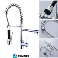 Haumax Küchenarmatur mit Brause Wasserhahn Verchromt Doppel Auslauf Spültisch