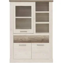 Forte Highboardvitrine 109,8 x 160,3 x 41,3 cm Weiß / Antikeiche