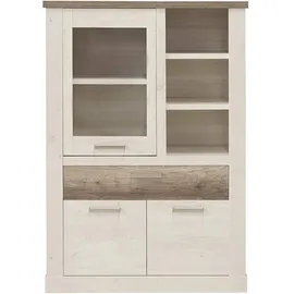 Forte Highboardvitrine 109,8 x 160,3 x 41,3 cm Weiß / Antikeiche