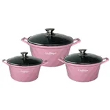 Cheffinger Diamant Kochgeschirr 6 teilig Topf Induktion Alu Guss Kochtopfset Marmor Pink