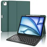 IVEOPPE Tastatur für iPad Air 13 2024 (M2), Hülle mit Tastatur für iPad Air 13", Magnetisch 7-Farbige Beleuchtung Bluetooth QWERTZ Tastatur für iPad Air 13 Zoll (M2) 2024, Dunkelgrün