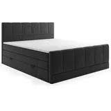 möbel punkt Boxspringbett LONDON mit Bettkasten 180x200cm Webstoff Schwarz Bett Bettkasten - Schwarz