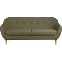 3-Sitzer HOME AFFAIRE "Roni", grün, B:191cm H:83cm T:84cm, 100% PES, Sofas, Wellenunterfederung für hohen Sitzkomfort, Massivholzfüße