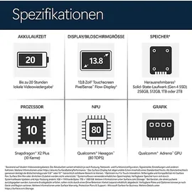 Microsoft Surface Laptop 8 13,8'' Snapdragon X2 Plus X2P-64-100 16 GB RAM 512 GB SSD Win11 Home Platin EP2-60913