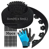 5m Flexible Rasenkante aus Kunststoff, 5cm Hoch Beeteinfassung Beetumrandung Kunststoff, Rasenkanten Beetbegrenzung Mähkante Pflastersteine Palisade mit 30 Erdanker und 1Paar Handschuhe - Schwarz 5m