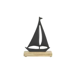 Deko Segelboot , schwarz , Aluminium, Holz , Maße (cm): B: 16 H: 22 T: 5