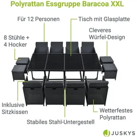 Juskys Polyrattan Sitzgruppe Baracoa XXL 13-teilig – Gartenmöbel wetterfest stapelbar für Garten
