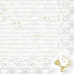 Mank Serviette aus Tissue Kommunion / Konfirmation Fisch, 33 x 33 cm, 100 Stück