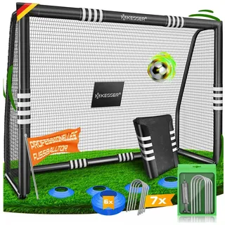 KESSER Fußballtor Hochwertiges Fussballtor mit optionaler Torwand Schusstraining (Stahlrahmen mit Polsterung, Erdhaken, Luftpumpe, Hüttchen), für Kinder und Erwachsene mit UV-beständigem Netz, Montagezubehör schwarz Ohne Torwand | 300 cm x 120 cm x 200 cm