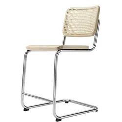 Thonet - S 32 VHT Barstuhl SH 64 cm, Chrom / Buche natur / Rohrgeflecht mit Kunststoffstützgewebe