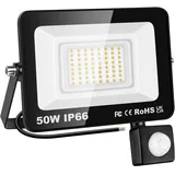 Willpower 50W 5000LM LED Strahler Außen mit Bewegungsmelder LED Scheinwerfer 3500K Warmweiß IP66 Wasserdicht LED Außenstrahler Fluter Flutlicht für Garage Flur Garten Innenhöfe Hotel Sportplatz