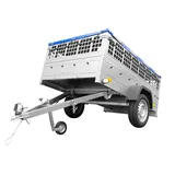 Großer Anhänger bis 750 kg Garden Trailer 201 Kipp mit Jockey-Rad, Gitterseiten und flachen Plane, Blau auf dem Gestell