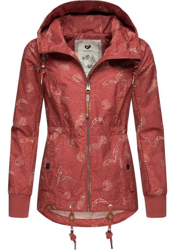 Ragwear Outdoorjacke Danka Leaves stylische Übergangsjacke mit Print und Kapuze rosa XL (42)