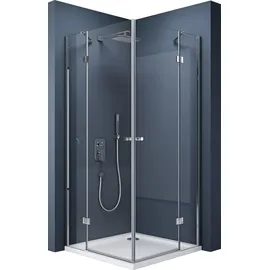 doporro Rav01k Eck-Duschkabine mit Drehtür 90 x 90 cm transparent Klarglas